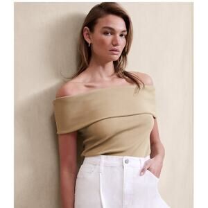 Banana Republic Factory Maverick Tan Ribbed Off Shoulder Top